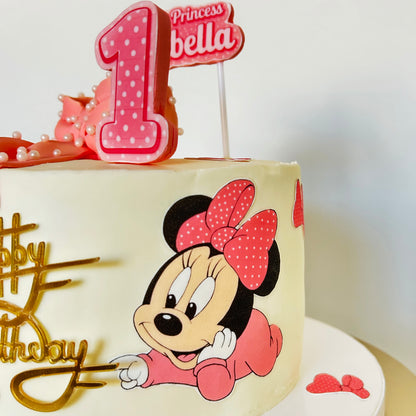 Minnie Mouse Birthday Cake with Pink Bow and Custom Name