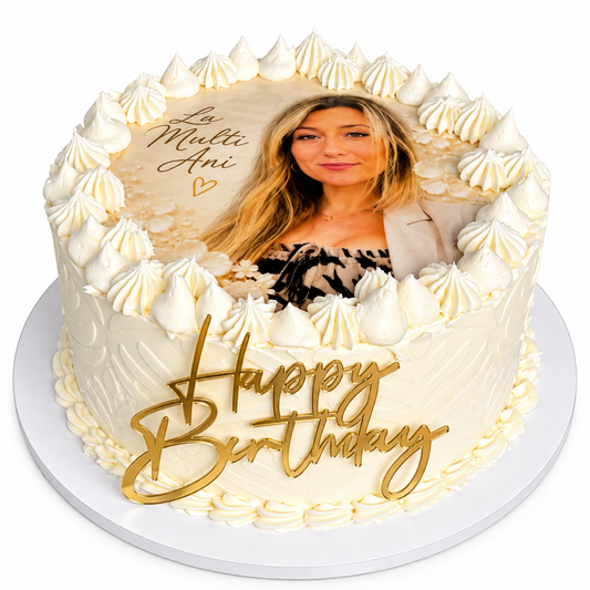 Photo Birthday Cake with Edible Portrait Print and Custom Message