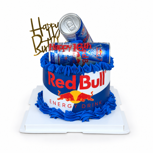 Red Bull-Themed Birthday Cake with Edible Can Wrap