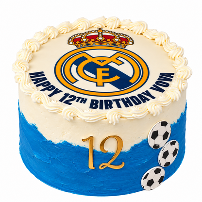 Real Madrid-Themed Soccer Birthday Cake with Edible Team Crest