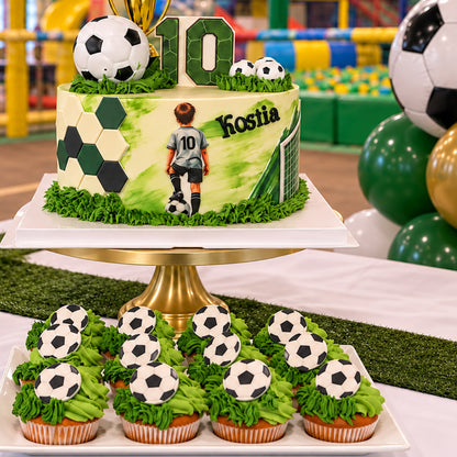 Soccer Cupcakes with Edible Soccer Ball Toppers