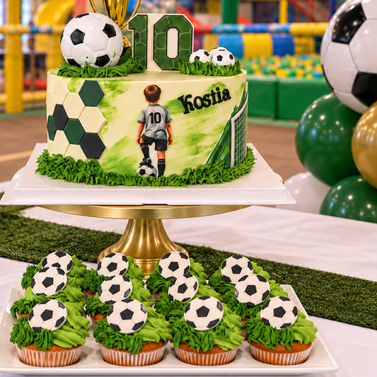 Soccer Cupcakes with Edible Soccer Ball Toppers
