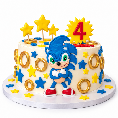 Sonic the Hedgehog Cake with Handmade Sugar Figure