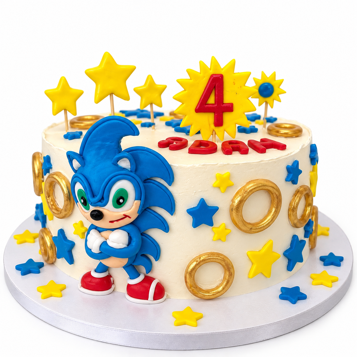 Sonic the Hedgehog Cake with Handmade Sugar Figure