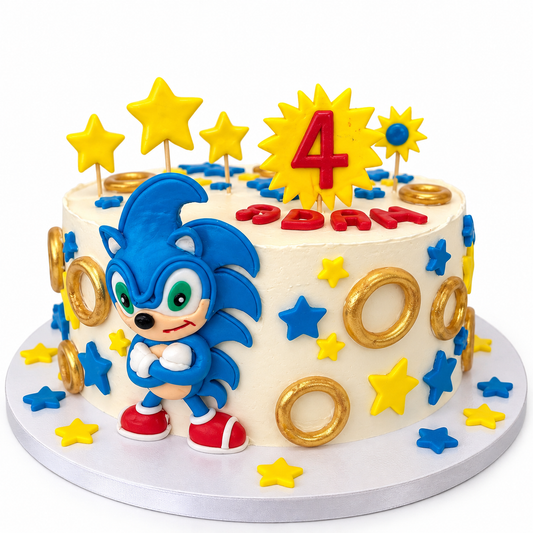 Sonic the Hedgehog Cake with Handmade Sugar Figure