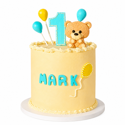 Custom Teddy Bear First Birthday Cake for Baby Boys | 1st Birthday Cake | Palatine, IL