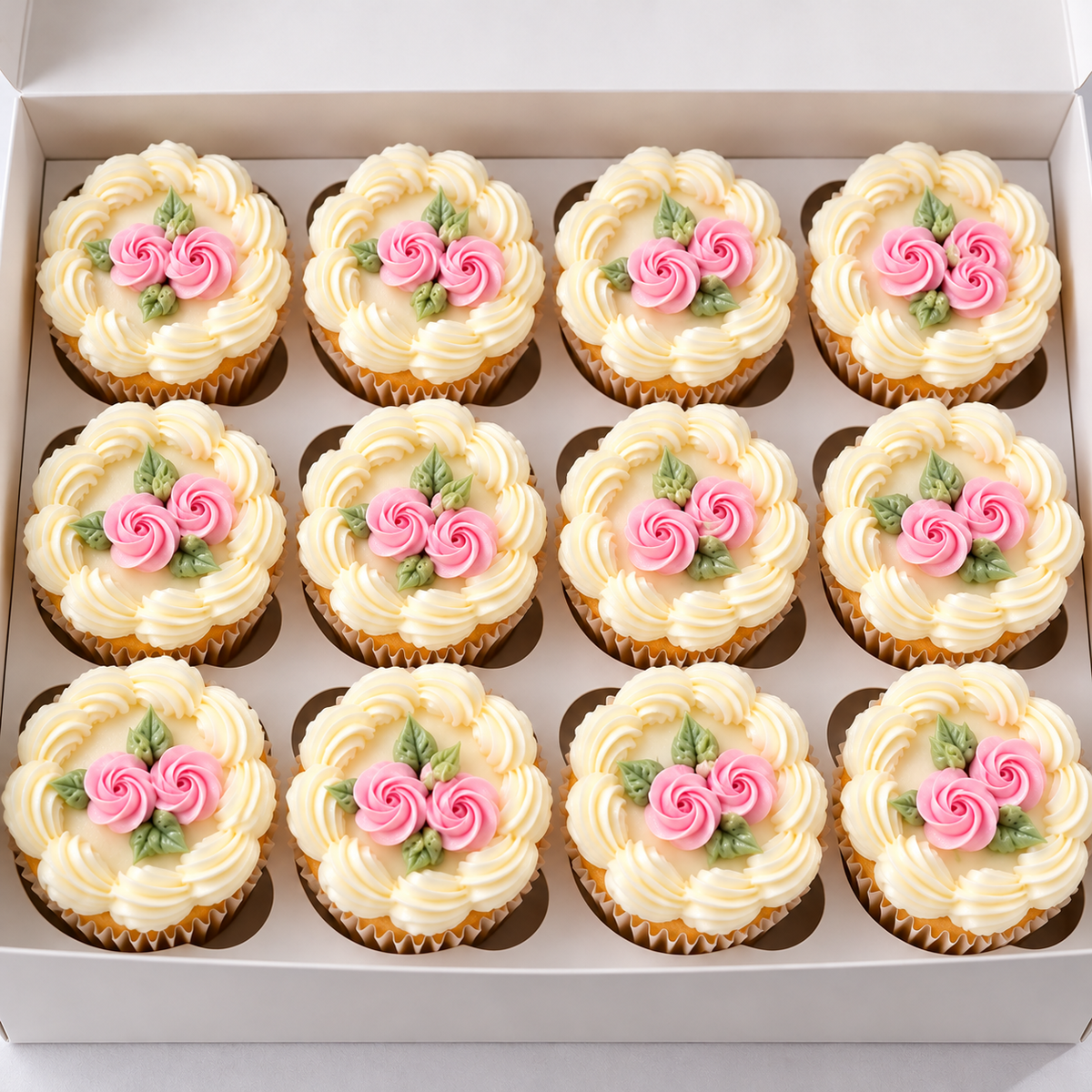 Wedding Cupcakes with Hand-Piped Vintage Roses
