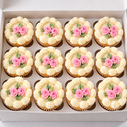 Wedding Cupcakes with Hand-Piped Vintage Roses