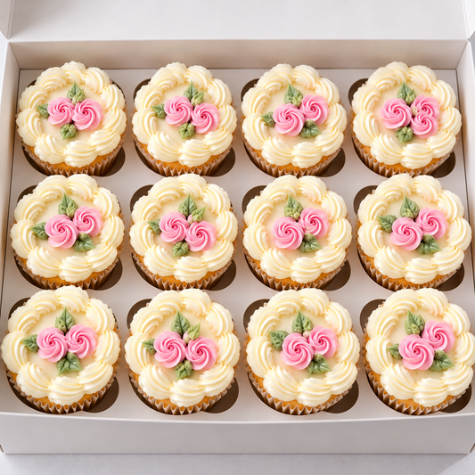 Wedding Cupcakes with Hand-Piped Vintage Roses