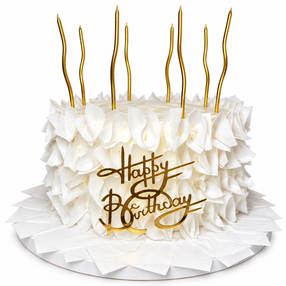 White Birthday Cake with Wafer Paper Petals and Ruffles