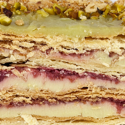 Pistachio Raspberry Napoleon Cake | Mille-Feuille Style